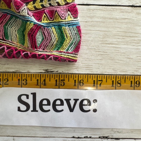 Ali Miles Womens Size 2X Embroidered Mesh Boho Tassel Top Multi-Color 3/4 Sleeve - Picture 5 of 9